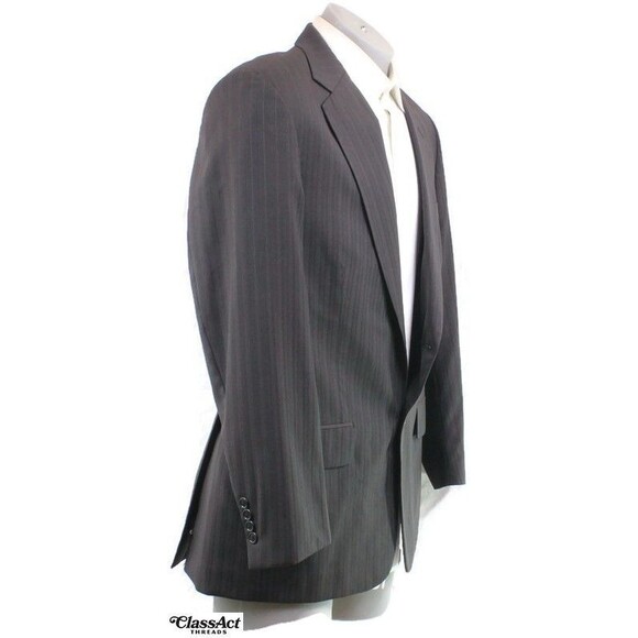 Zylos George Machado Wool Charcoal Gray Striped 2 Pc Suit 42R Flat Fronts 36" W - Picture 4 of 10